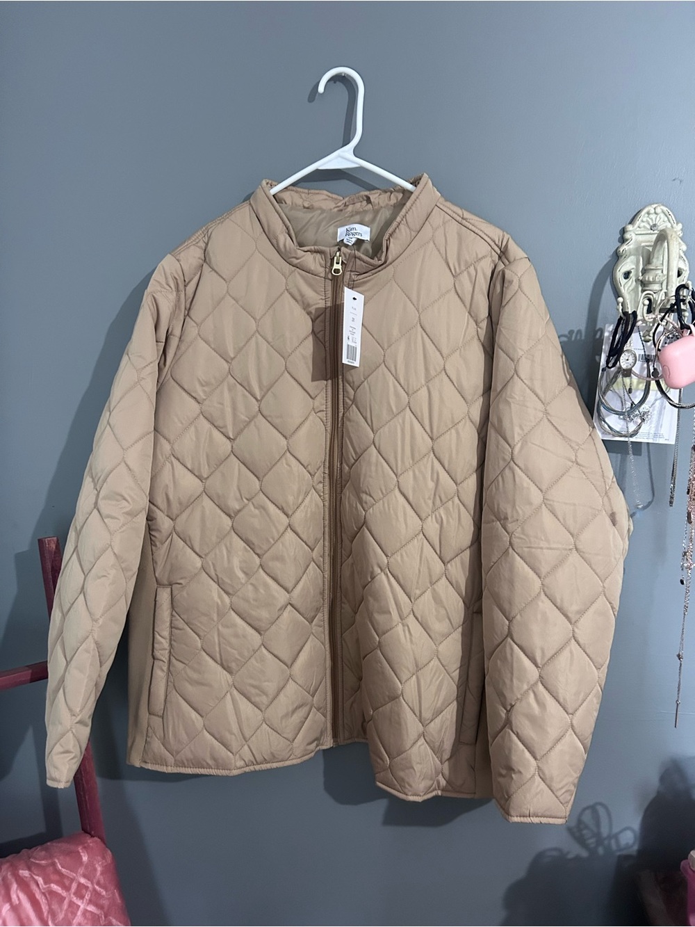 Kim Rogers Tan Quilted Jacket with Gold Zipper